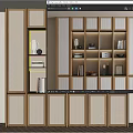 Contemporary Wooden Bookcase Interior With Lattice Doors Built in Lighting And Decorative Items