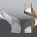 Modern Spiral Staircase Design With Glass Railing And Natural Stone Steps
