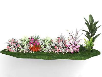Diverse Floral Display Featuring Colorful Flower Clusters Lush Green Foliage And Grass Lawn Base 3d model