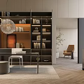 Modern Study Room Interior With Built in Bookshelves Wooden Desk And Pendant Light Decor