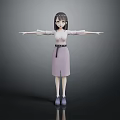 3D Game Movie Female Character with Short Black Hair White Top Purple Skirt Arms Outstretched