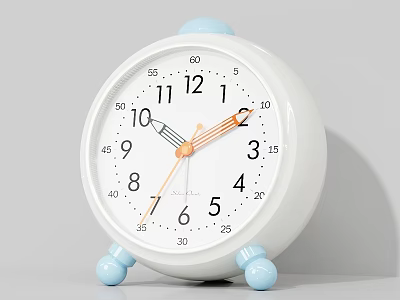 White Alarm Clock With Blue Top And Feet Round Numerical Dial For Bedroom Decor 3d model