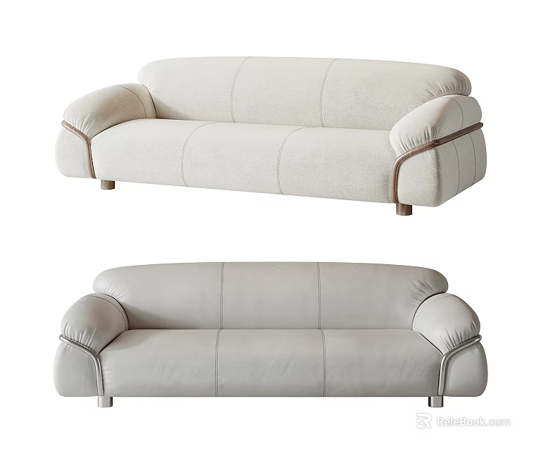 Light Colored Three Seater Sofa With Modern Design Armrest Accents And Sturdy Legs 3d model 