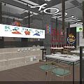 Korean BBQ Restaurant Exterior With Red Signage And Dining Tables