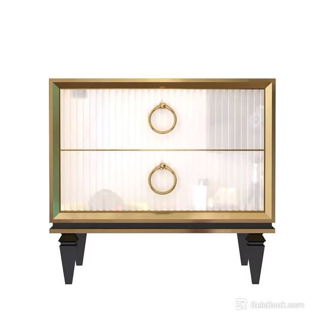 Elegant Entryway Console Side Cabinet With Gold Frame Glass Doors And Black Legs 3d model 