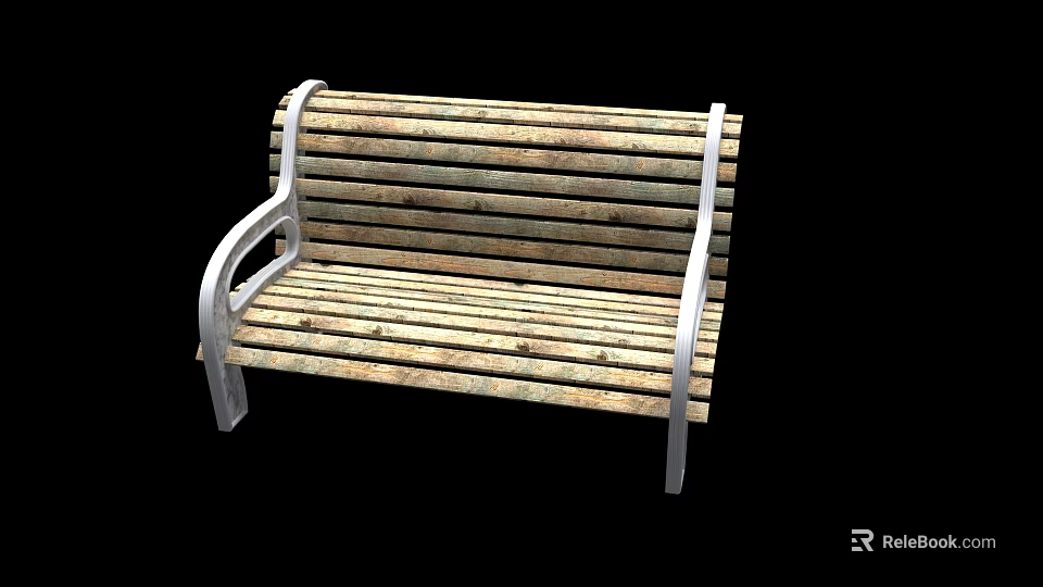 Natural Wood Slat Bench With Metal Armrests And Sturdy Frame Design 3d model 