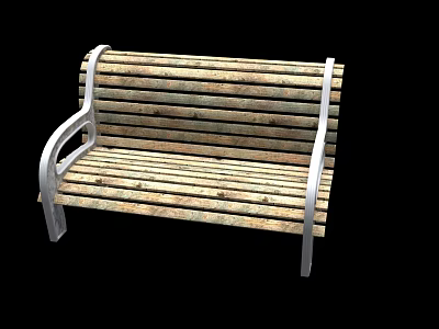 Natural Wood Slat Bench With Metal Armrests And Sturdy Frame Design 3d model
