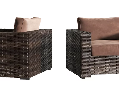 Stylish Brown Wicker Outdoor Sofa With Comfortable Cushions And Modern Design 3d model