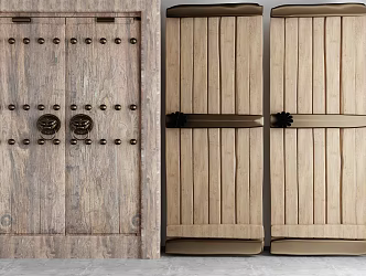 Chinese style double door solid wood door 3d model