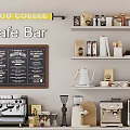 Commercial Coffee Equipment For Cafe Bar With Menu Board And Coffee Supplies