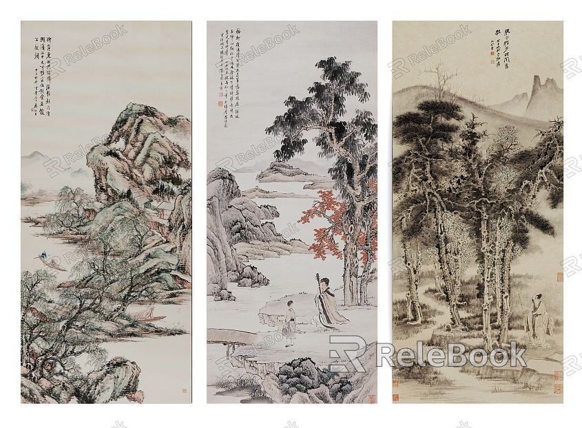 Chinese Landscape Painting Landscape Figure Landscape Pattern Hanging Painting Combination model