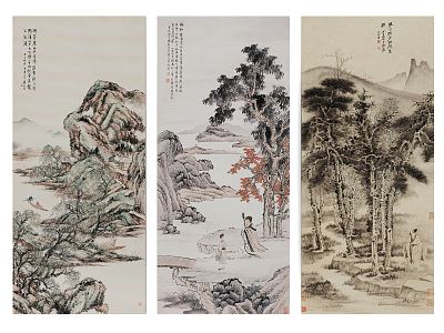 Chinese Landscape Painting Landscape Figure Landscape Pattern Hanging Painting Combination model