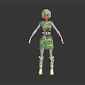 Stylish Game Movie Character With White Hair Sunglasses Green Dress Spiral Patterns And White Boots