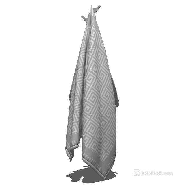Elegant Gray Towel With Geometric Design Hanging For Home Bathroom Decor 3d model 