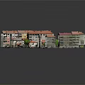 Cartoon Scene With Colorful Houses Red Orange Pink Roofs Green Trees And Street
