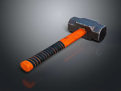 Heavy Duty Hardware Hammer With Metal Head And Orange Black Handle For Workshop Use 3d model