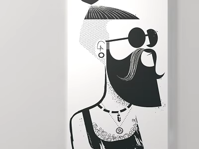 Cartoon Character With Mohawk Hairstyle Round Sunglasses Beard Mustache Earring And Overalls 3d model