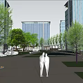 Modern Industrial Park With Glass Curtain Buildings Trees Pedestrian Walkway And Lawn