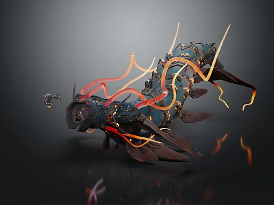 Game Movie Character Mechanical Flaming Mythical Creature With Glowing Orange Red Accents And Spiked Armor 3d model