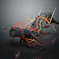 Game Movie Character Mechanical Flaming Mythical Creature With Glowing Orange Red Accents And Spiked Armor