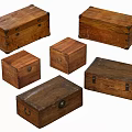 Vintage Wooden Storage Boxes With Metal Hardware In Various Sizes And Shapes