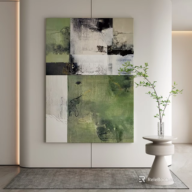 Abstract Painting In Modern Interior With Plant And Side Table 3d model 