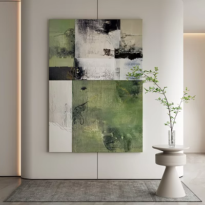 Abstract Painting In Modern Interior With Plant And Side Table 3d model