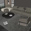 Modern Beige Sofa Coffee Table Set With Round Table And Soft Cushions 3d model