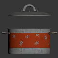 Silver Cooking Pot With Lid And Red Floral Decorative Band Handles
