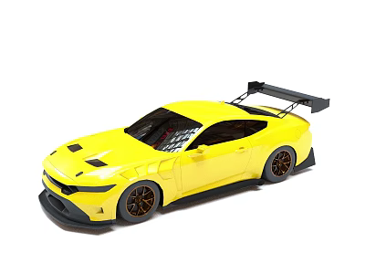 Yellow Sports Car With Black Rear Spoiler And Dark Alloy Wheels 3d model
