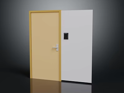 High Quality Door Hardware With Electronic Lock On Modern White Panel Yellow Frame Door 3d model