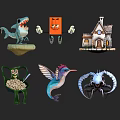 Decorative Ornament Set Featuring Diverse Character Animal And House Figurines