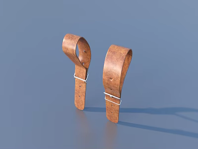 Two Brown Leather Belt Buckles With Metal Fasteners For Daily Use 3d model