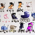 Various Colorful Baby Strollers With Different Designs And Styles For Infants