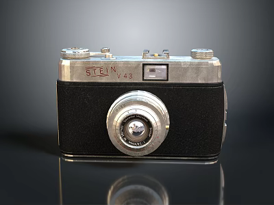 Vintage Stern V43 Retro Camera With Silver Black Body And Lens 3d model