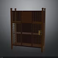 Wooden Storage Cabinet With Grille Doors Open Shelves Wooden Legs And Decorative Accent