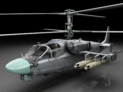 Military Helicopter With Twin Rotors Armed Missiles Gray Body Light Green Nose 3d model