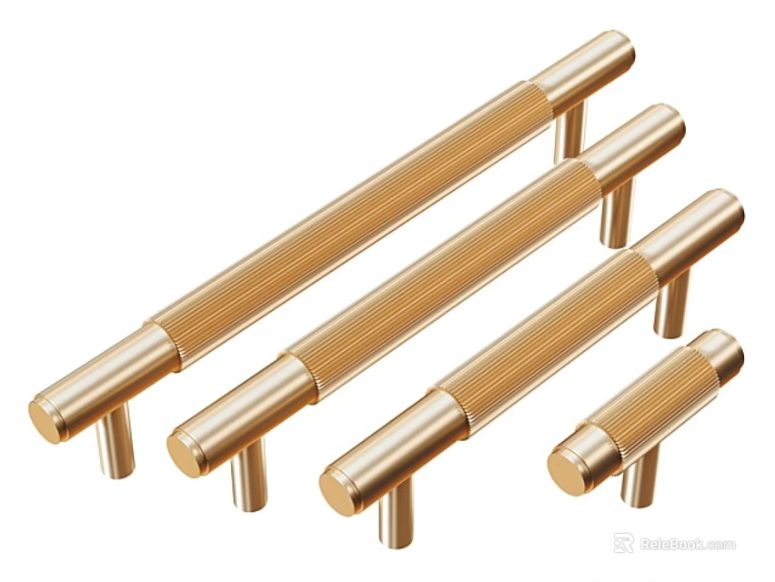 Golden Metal Door Handles With Modern Textured Design And Various Sizes 3d model 