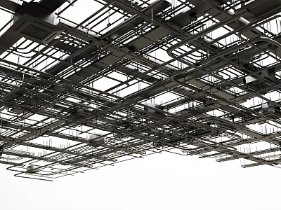 Industrial Metal Pipes Complex Ceiling Layout In Commercial Building Mechanical System 3d model