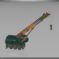 Green And Orange Mobile Crane Model With Long Boom Hook And Wheels