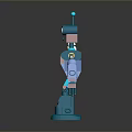 Cartoon Style Blue Robot Game And Movie Character With Antenna Big Eyes And Mechanical Arms