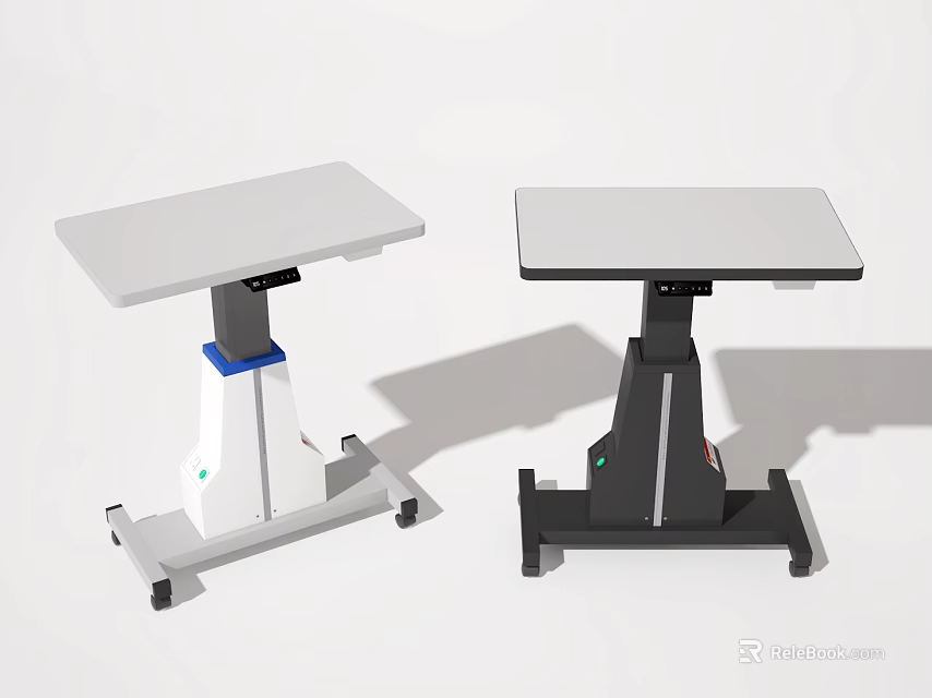 White And Black Mobile Functional Tables With Adjustable Bases And Wheels 3d model 