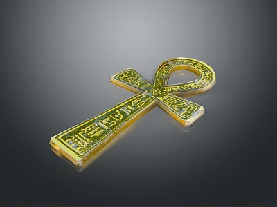 Vintage Golden Ankh Fashion Accessory Pendant With Intricate Symbols For Clothing 3d model