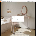 Modern Pink Dressing Table With Oval Mirror Cosmetics And Chair In Bedroom