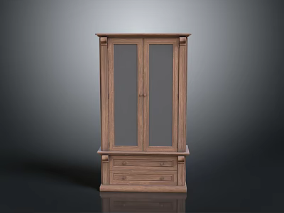 Classic Wooden Display Cabinet With Glass Doors And Bottom Drawer Storage Design 3d model
