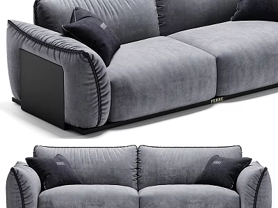 Modern Gray Velvet Multi Seater Sofa With Black Cushions And Stitched Armrests 3d model