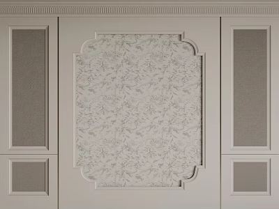 Elegant Bedroom Accent Wall With Floral Pattern Panel Design And Ornate Frame 3d model