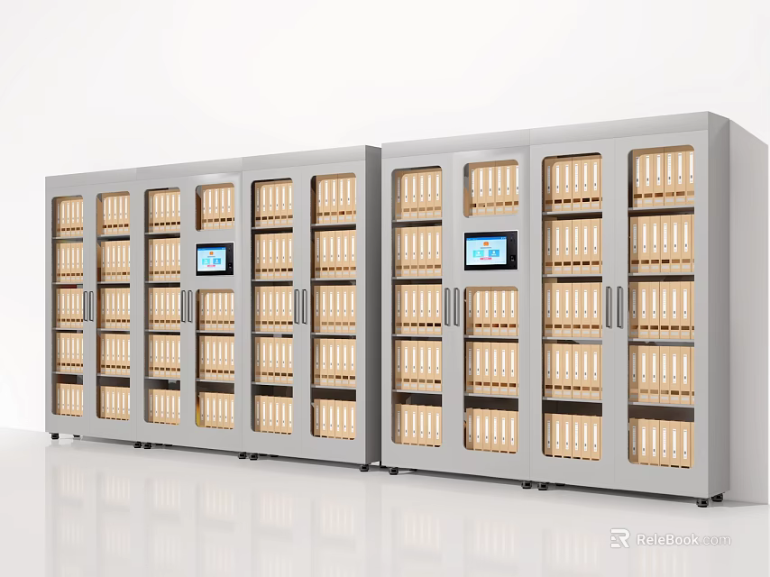 Modern Metal Storage Cabinets With Multiple Compartments And Digital Screens For Office Document Storage 3d model