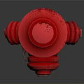 Red Fire Hydrant 3D Model With Wooden Base On Gray Gradient Background