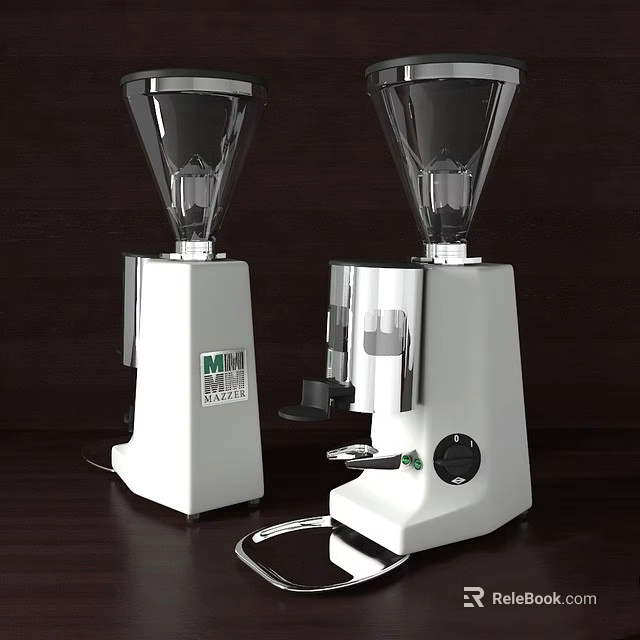 Modern White Mazzer Coffee Grinders With Transparent Hoppers As Daily Use Kitchen Appliances 3d model 